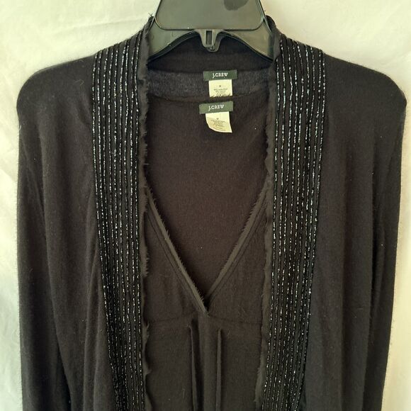 J.Crew Cardigan Set Knit Medium Black Beaded Lambswool Cashmere Angora Glam Punk - Picture 3 of 16